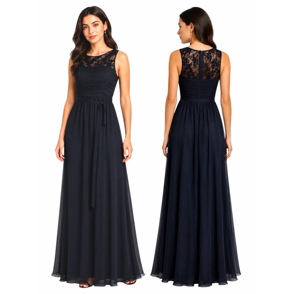 Monique Lhuillier Bridesmaid Gown Maxi Dress Belt Tie Black Size 6